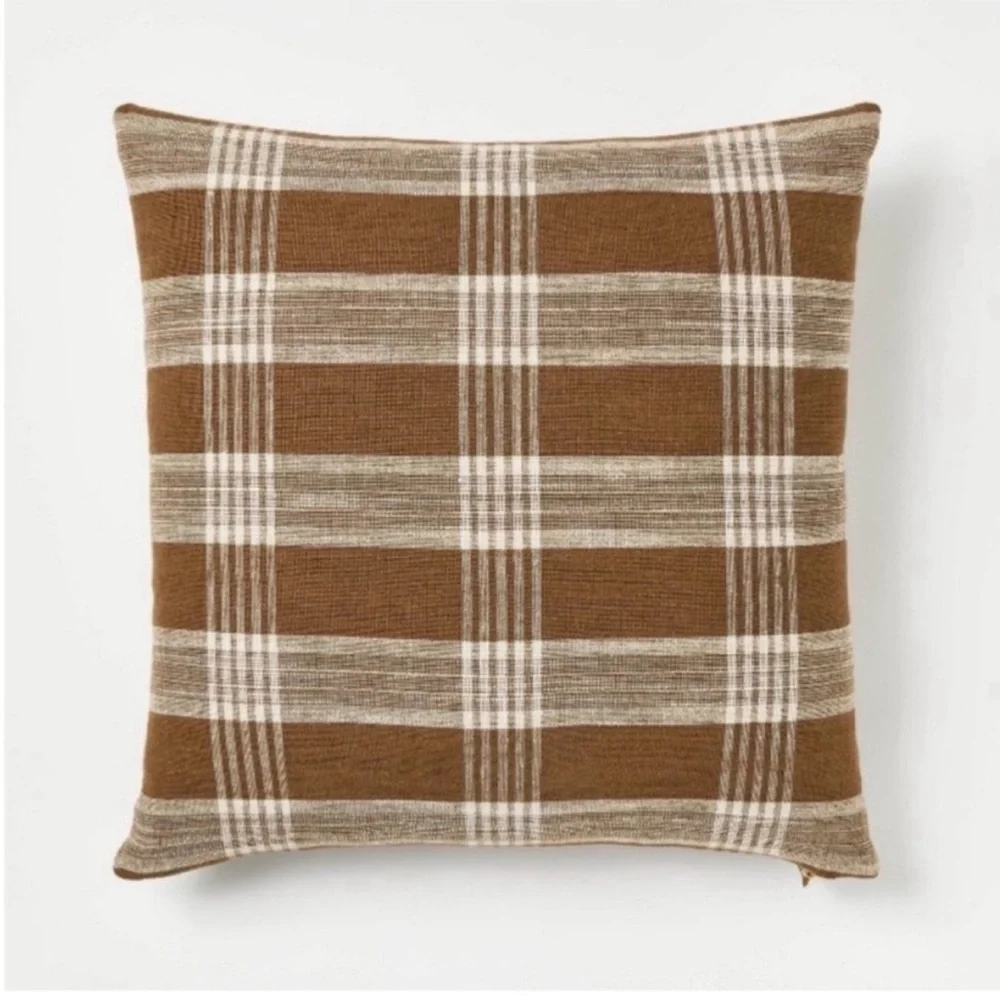 Threshold Studio McGee Woven Plaid Pillow Brown Removable Cover Cozy 20